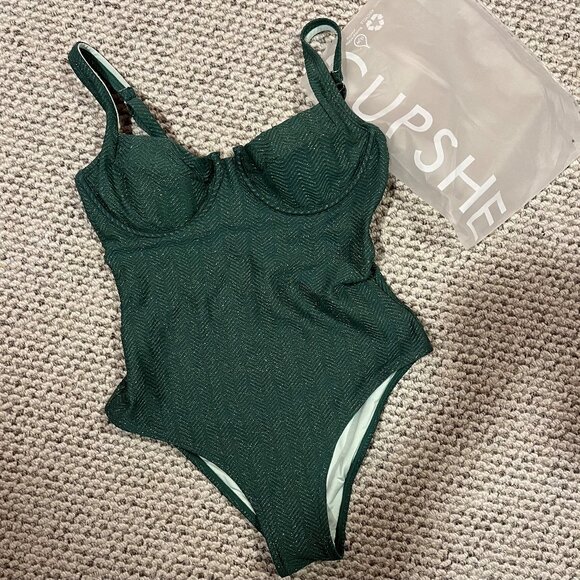 Green Wave Underwire One Piece Swimsuit - Picture 1 of 3